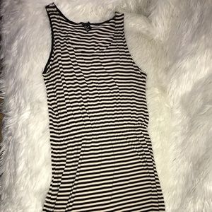 Mini strapless cream & black striped dress